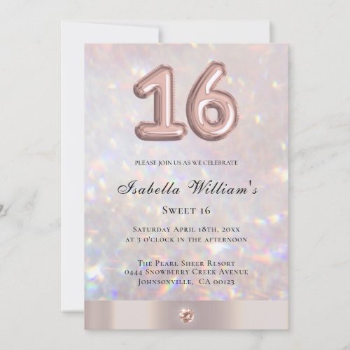 Girly Sweet 16 Birthday Balloon Glitter  Invitation