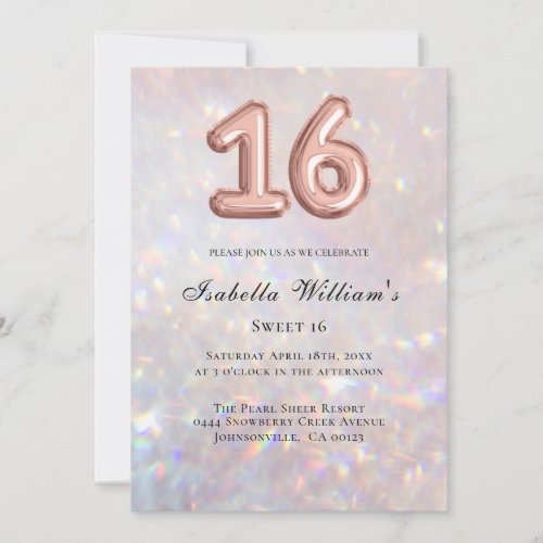Girly Sweet 16 Birthday Balloon Glitter  Invitation