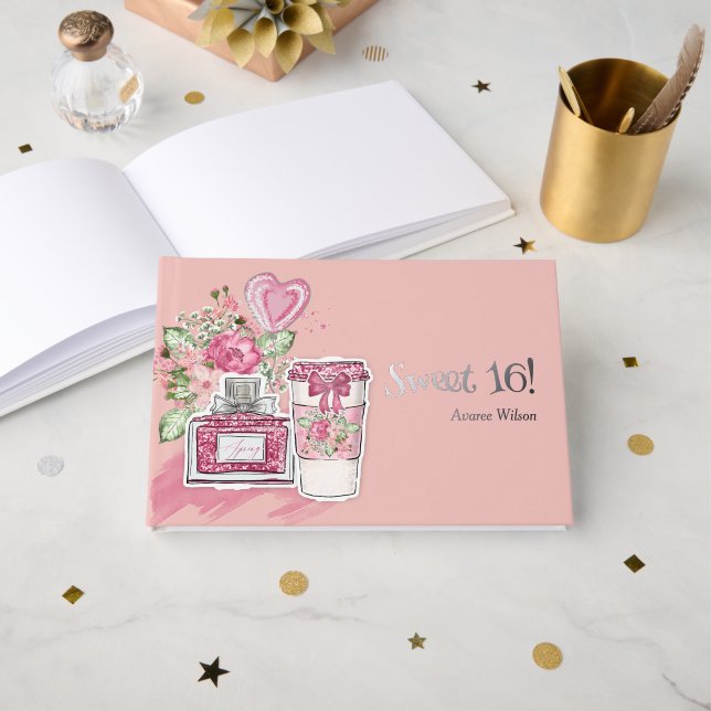 Girly Sweet 16! Foil Guest Book (Front Open)