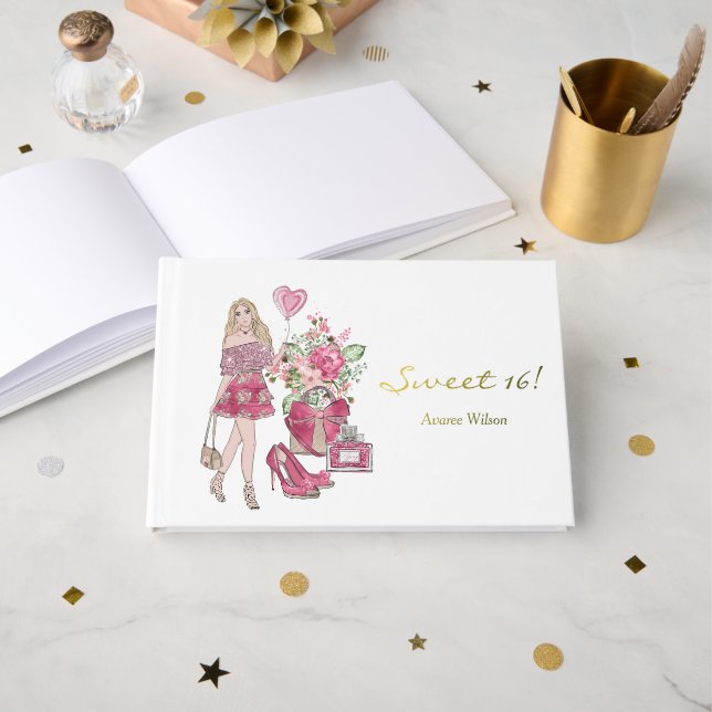 Girly Sweet 16! Foil Guest Book (Front Open)