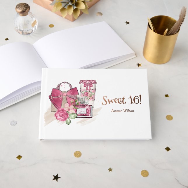 Girly Sweet 16! Foil Guest Book (Front Open)
