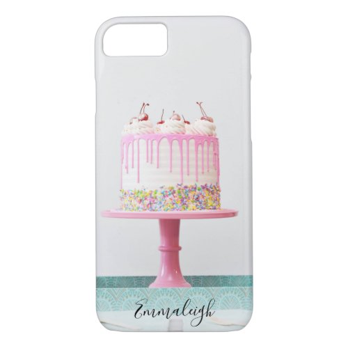 Girly Sweet 16 Pink Birthday Cake Monogrammed iPhone 87 Case