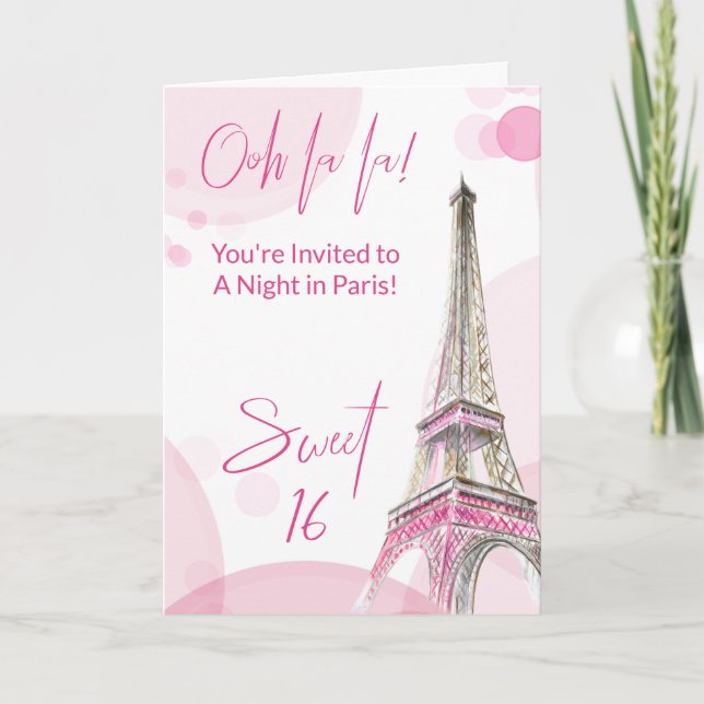 Girly Sweet 16 Pink White Paris Birthday Invitation (Front)