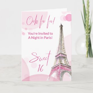 Girly Sweet 16 Pink White Paris Birthday Invitation