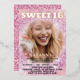 Girly Sweet 16 Rose Gold Calligraphy & Glitter Foil Invitation