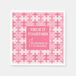Girly Sweet Pink Piece It Together Puzzle Birthday Napkins