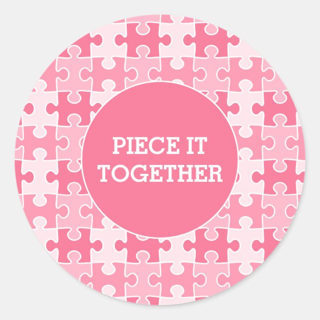 Girly Sweet Pink Piece It Together Puzzle  Classic Round Sticker (Front)