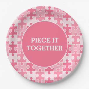 Girly Sweet Pink Piece It Together Puzzle Paper Plates