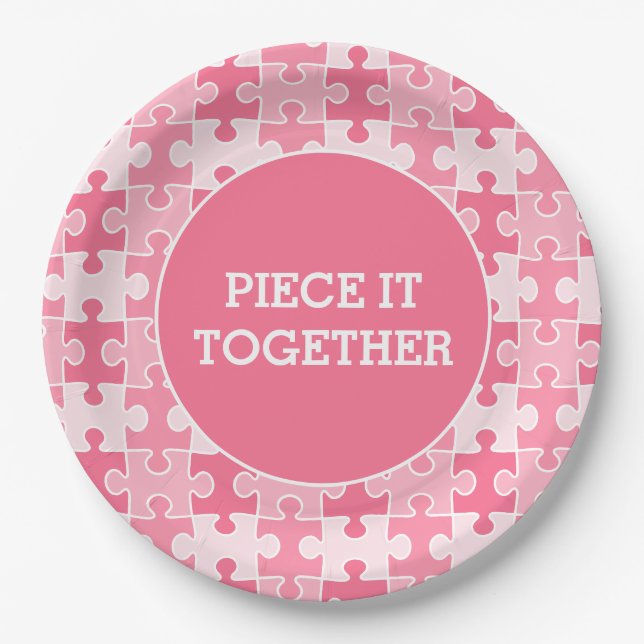 Girly Sweet Pink Piece It Together Puzzle  Paper Plates (Front)