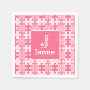 Girly Sweet Pink Puzzle Pieces Birthday Napkins