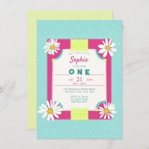 Girly Sweet Simple Daisies Our Little Miss One Invitation