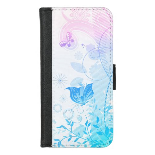 Girly Swirly And Butterflies Pastel Pink  Blue iPhone 87 Wallet Case