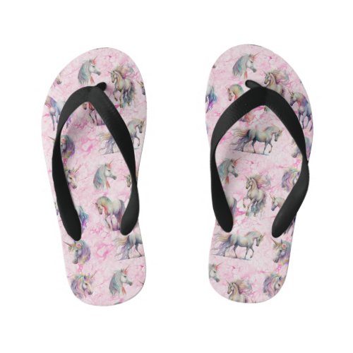 Girly Swirly Pink Unicorn  Kids Flip Flops