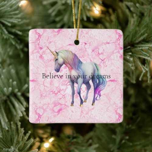 Girly Swirly Pink Unicorn Swirls Ceramic Ornament