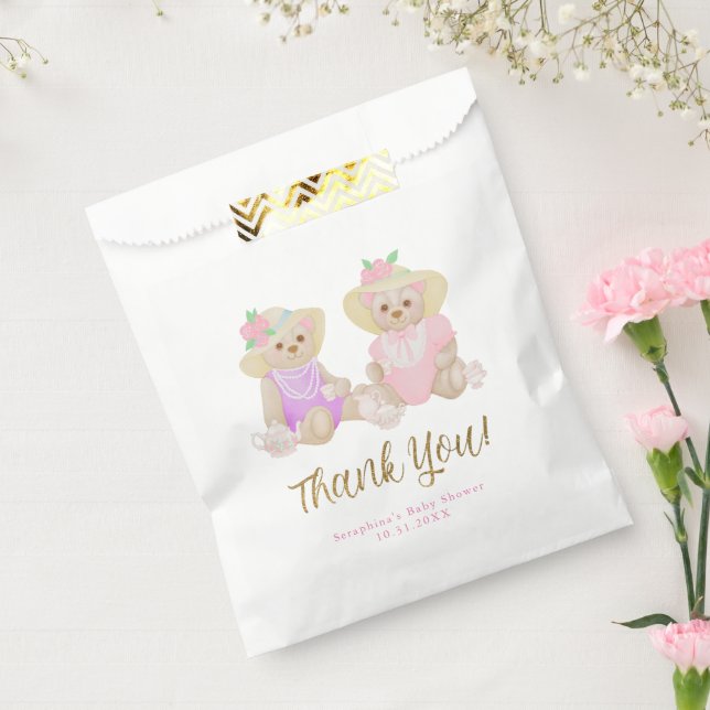 Girly Tea Party Bears Baby Shower Thank You Favor Bag (Sealed)