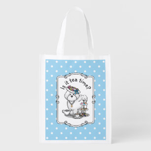 Girly Tea Party Bichon Frise Dog - Cute Grocery Bag