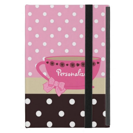 Girly Teacup Pink And Brown Polka Dot Bow And Name Ipad Mini Cover