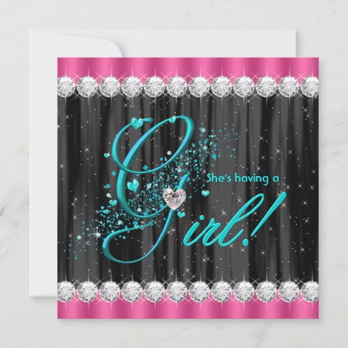 Girly Glam Teal and Hot Pink Baby Shower Invites