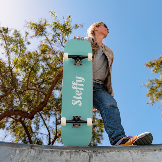 Girly teal and white personalized name skateboard (Outdoor 1)