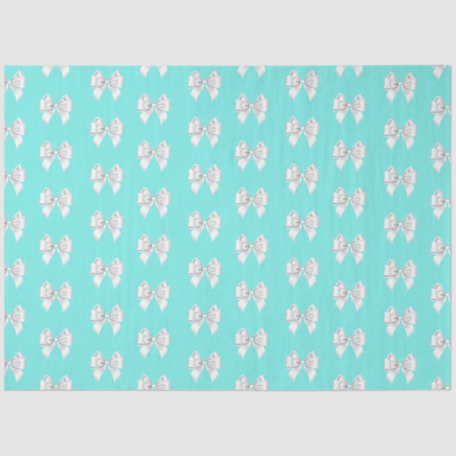 Girly Teal Aqua Blue Tiffany Theme White Bow Tissue Paper (Front)