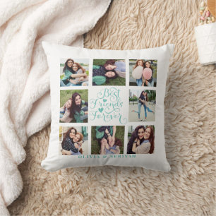 Girly Teal Best Friends Photo Collage Throw Pillow