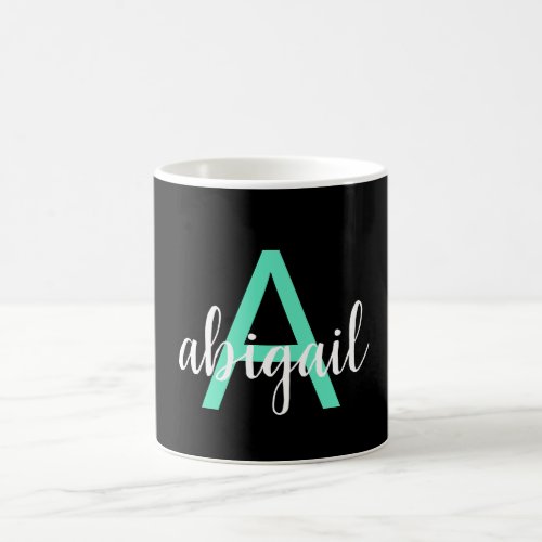 Girly Teal Black Elegant Modern Monogram Name Coffee Mug