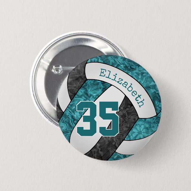 girly teal black volleyball club team colors  button (Front & Back)