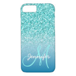 Girly Teal Faux Glitter Monogram Name Personalized Iphone 8/7 Case at Zazzle