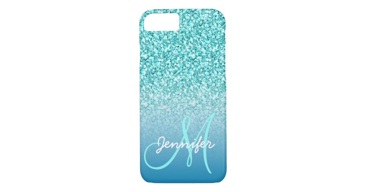 Girly Teal Faux Glitter Monogram Name Personalized Case-Mate iPhone ...