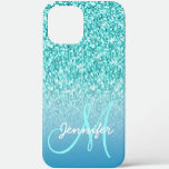 Girly Teal Faux Glitter Monogram Name Personalized Iphone 11 Case at Zazzle