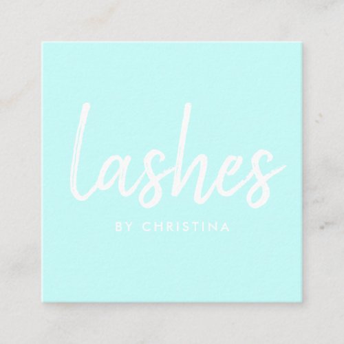 Girly teal glam eyelashes modern lashes script square business card