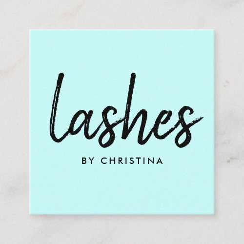 Girly teal glam eyelashes modern lashes script square business card