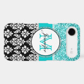 Girly, Teal, Glitter Black Damask Personalized Case-Mate iPhone Case (Back (Horizontal))