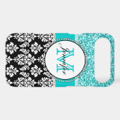Girly, Teal, Glitter Black Damask Personalized Case-Mate iPhone Case (Back (Horizontal))