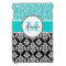 Girly, Teal, Glitter Black Damask Personalized