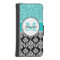 Girly, Teal, Glitter Black Damask Personalized