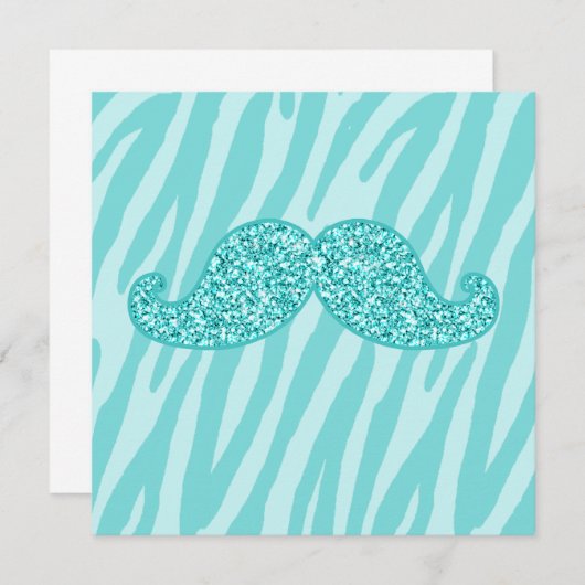 GIRLY TEAL GLITTER MUSTACHE ZEBRA STRIPES (Front/Back)