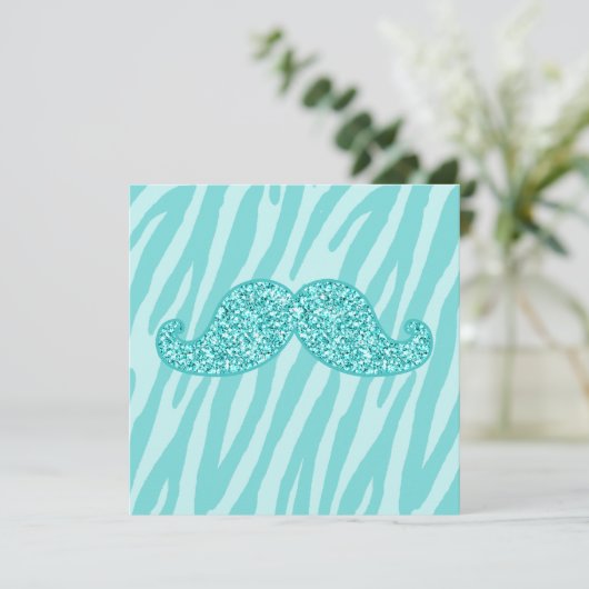 GIRLY TEAL GLITTER MUSTACHE ZEBRA STRIPES (Standing Front)
