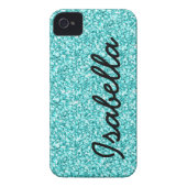 GIRLY TEAL GLITTER PRINTED PERSONALIZED Case-Mate iPhone CASE (Back)