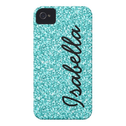 GIRLY TEAL GLITTER PRINTED PERSONALIZED Case-Mate iPhone CASE (Back)