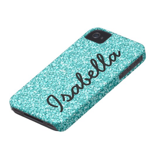 GIRLY TEAL GLITTER PRINTED PERSONALIZED Case-Mate iPhone CASE (Bottom)
