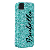 GIRLY TEAL GLITTER PRINTED PERSONALIZED Case-Mate iPhone CASE (Back/Right)