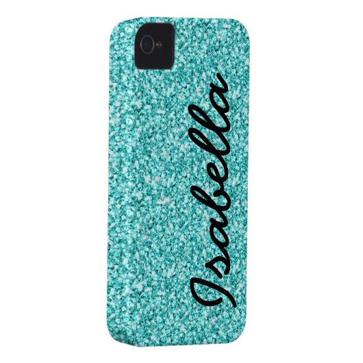 GIRLY TEAL GLITTER PRINTED PERSONALIZED Case-Mate iPhone CASE (Back/Right)