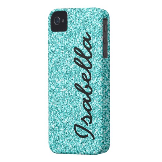 GIRLY TEAL GLITTER PRINTED PERSONALIZED Case-Mate iPhone CASE (Back Left)