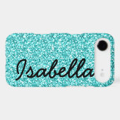GIRLY TEAL GLITTER PRINTED PERSONALIZED Case-Mate iPhone CASE (Back (Horizontal))