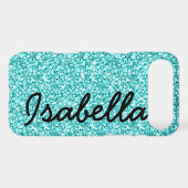 GIRLY TEAL GLITTER PRINTED PERSONALIZED Case-Mate iPhone CASE (Back (Horizontal))