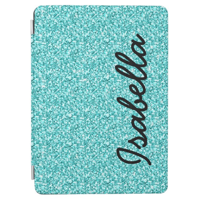 GIRLY TEAL GLITTER PRINTED PERSONALIZED iPad AIR COVER (Front)