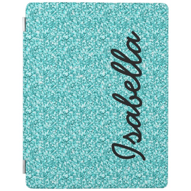 GIRLY TEAL GLITTER PRINTED PERSONALIZED iPad AIR COVER (Front)