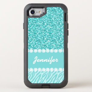 Girly, Teal Glitter, Zebra Stripes OtterBox Defender iPhone SE/8/7 Case
