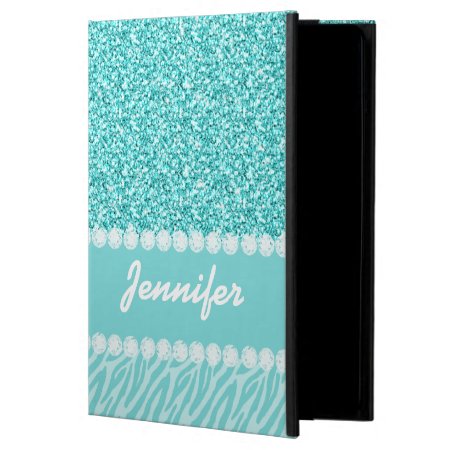 Girly, Teal Glitter, Zebra Stripes Personalized Case For Ipad Air
